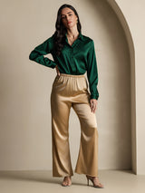 [Dark Green] SilkSilky  Long Sleeve Lapel Collar Women's Shirts 010