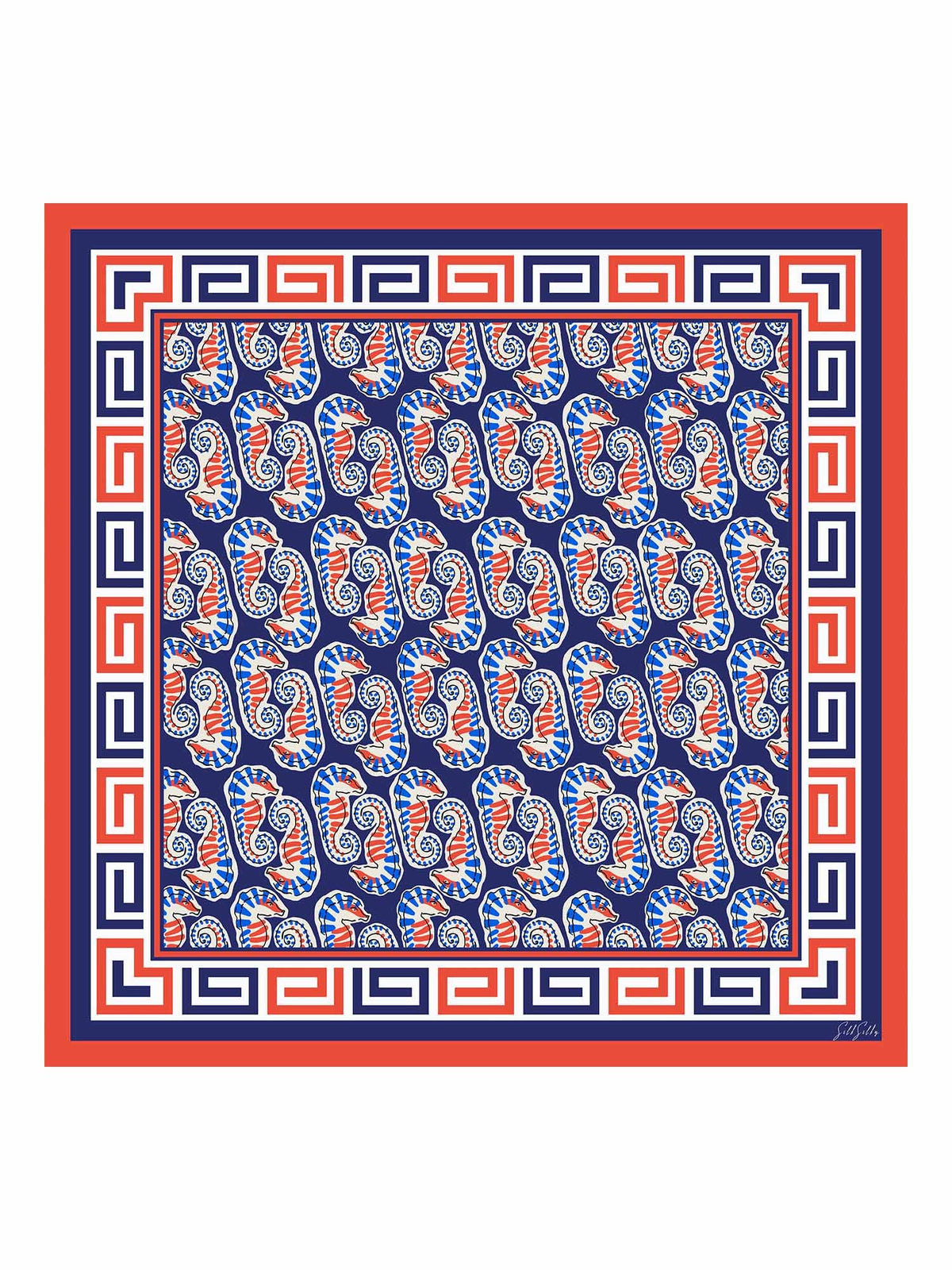 [Navy Seahorse] SilkSilky Scarf 001