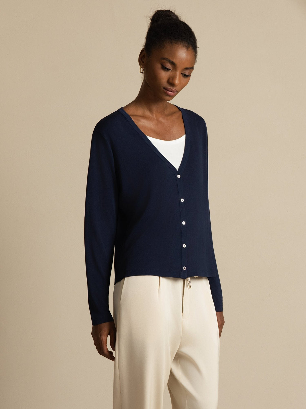 [Dark Blue] SilkSilky  Long Sleeve Women's Cardigan 001