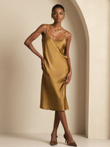 [Brown] SilkSilky  Spaghetti Strap U Neck Dress 003
