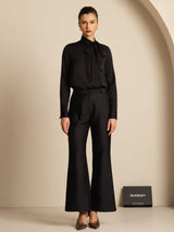 [Black] SilkSilky  Long Sleeve Tie Neck Women's Blouse 001