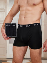 [Black] Men's black mulberry silk boxer briefs 3-piece set with SILK waistband 001
