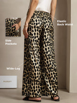 [Leopard] Leopard print silk wide-leg pants with elastic back waist and side pockets 001