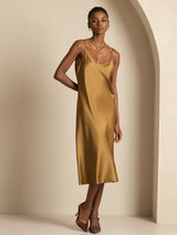 [Brown] SilkSilky  Spaghetti Strap U Neck Dress 001