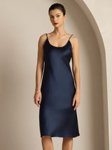 [Dark Blue] SilkSilky  Spaghetti Strap U Neck Dress 006