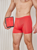 [Red] Red 100% Mulberry silk men’s boxer briefs with fly opening, 5-piece set 001