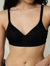 [Black] Black wireless silk jersey bra with thin adjustable straps and padded cups 005