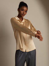 [Champagne] SilkSilky  Long Sleeve Lapel Collar Women's Shirts 005