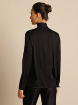 [Black] SilkSilky  Long Sleeve Tie Neck Women's Blouse 002