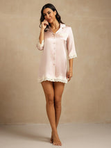 [Pink] SilkSilky  Half Sleeve Lapel Collar Nightshirt 006