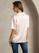 [Pink] SilkSilky  Short Sleeve Lapel Collar Women's Shirts 002