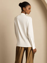 [White] SilkSilky  Long Sleeve Tie Neck Women's Blouse 003