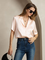 [Pink] SilkSilky  Short Sleeve Lapel Collar Women's Shirts 005