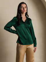 [Dark Green] SilkSilky  Long Sleeve Lapel Collar Women's Shirts 001