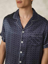 [Navy Ginkgo] SilkSilky  Short Sleeve Lapel Collar Men's Pajamas 007
