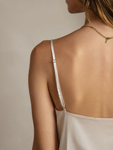 [Light Gray] SilkSilky  Spaghetti Strap Cowl Neck Camisole Top 005