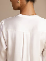 [White] SilkSilky  Long Sleeve Wrap Women's Blouse 005