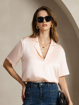 [Pink] SilkSilky  Short Sleeve Lapel Collar Women's Shirts 001