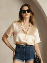 [Champagne] SilkSilky  Short Sleeve Lapel Collar Women's Shirts 005
