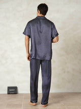 [Navy Ginkgo] SilkSilky  Short Sleeve Lapel Collar Men's Pajamas 002
