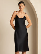 [Black] SilkSilky  Spaghetti Strap U Neck Dress 003