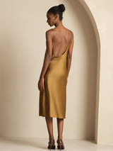 [Brown] SilkSilky  Spaghetti Strap U Neck Dress 002