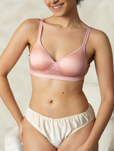 [Pink] Pink wireless silk jersey bra with adjustable straps and soft padded cups 004