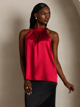 [Wine] SilkSilky  Sleeveless Halter Women's T-Shirt 007