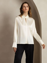 [Ivory] SilkSilky  Long Sleeve Keyhole Neck Women's Blouse 009