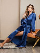 [Dark Blue] SilkSilky  Long Sleeve Women's Robe 007