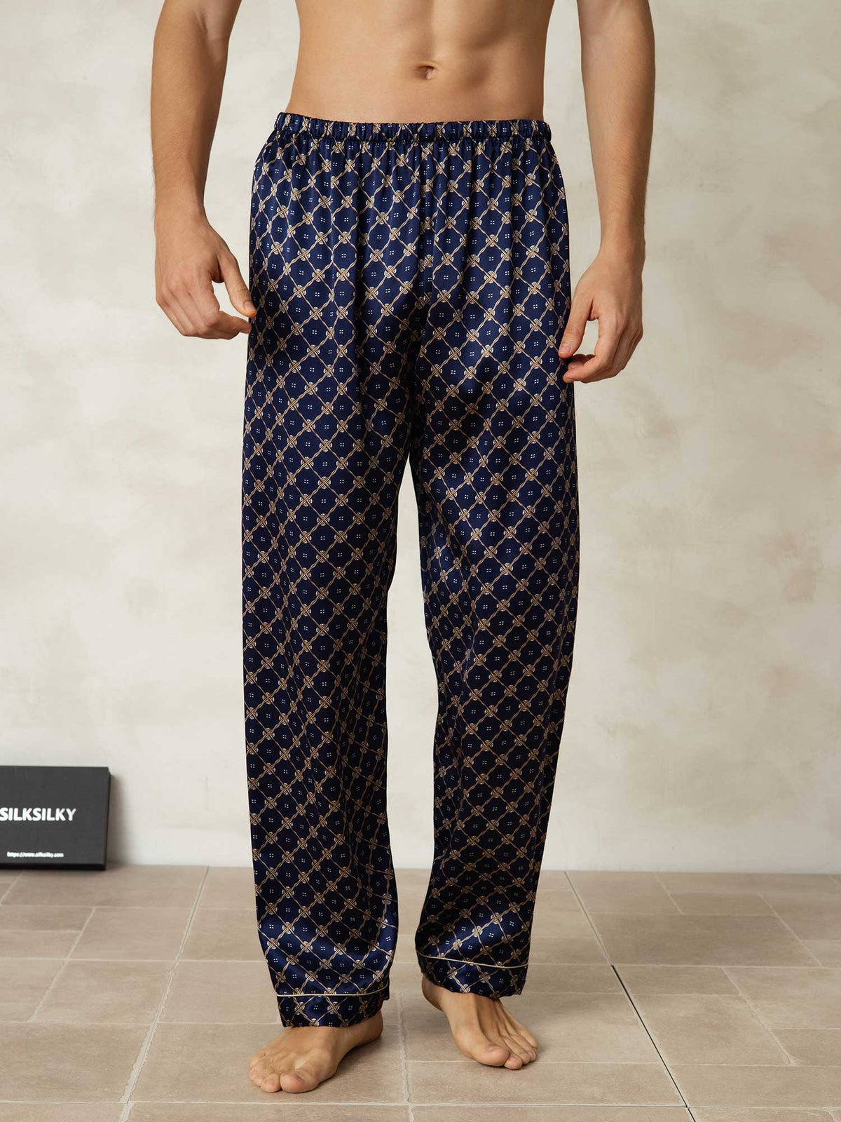 [Navy Chain] SilkSilky  Men's Sleep Shorts 001