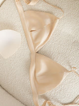 [Tan] Beige silk jersey wireless bra with triangular cups and thin straps 006