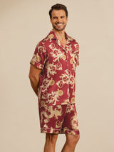 [Wine Dragon] SilkSilky  Short Sleeve Lapel Collar Men's Pajamas 002