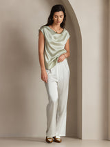 [Light Green] SilkSilky  Cap Sleeve Cowl Neck Women's T-Shirt 006