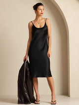 [Black] SilkSilky  Spaghetti Strap U Neck Dress 007