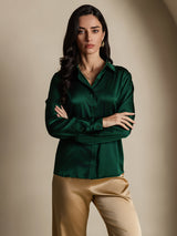 [Dark Green] SilkSilky  Long Sleeve Lapel Collar Women's Shirts 005
