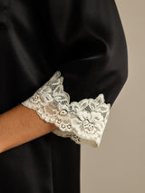 [Black] SilkSilky  Half Sleeve Lapel Collar Nightshirt 005