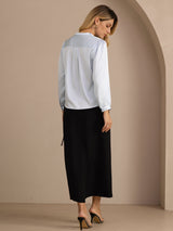 [Light Blue] SilkSilky  Long Sleeve Wrap Women's Blouse 002