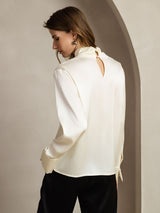 [Ivory] SilkSilky  Long Sleeve Keyhole Neck Women's Blouse 002