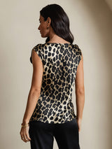 [Leopard] Back view of 19 momme mulberry silk leopard print cap sleeve women's top 002