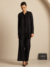 [Black] SilkSilky  Long Sleeve Tie Neck Women's Blouse 003