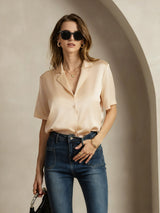 [Champagne] SilkSilky  Short Sleeve Lapel Collar Women's Shirts 003