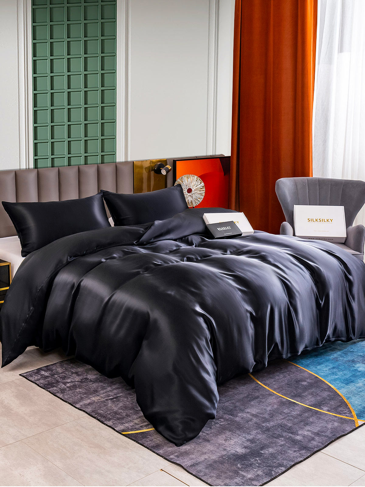 [Black] SilkSilky  Bedding Set 001