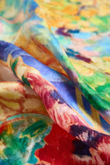 [P096] Close-up of 100% Mulberry silk scarf with colorful oil painting floral print 004