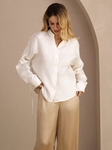 [White] SilkSilky  Long Sleeve Split Women's Blouse 001
