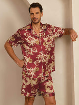 [Wine Dragon] SilkSilky  Short Sleeve Lapel Collar Men's Pajamas 003
