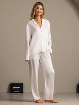 [White] SilkSilky  Long Sleeve Lapel Collar Women's Pajamas 003