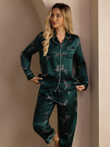 [Emerald Zebra] SilkSilky Long Sleeve Lapel Collar Women's Pajamas 004