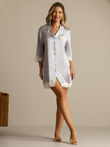 [Lavender] SilkSilky  Half Sleeve Lapel Collar Nightshirt 008
