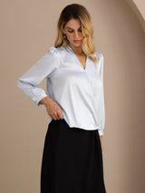 [Light Blue] SilkSilky  Long Sleeve Wrap Women's Blouse 003